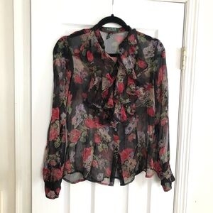 LAUREN RALPH LAUREN VTG Romantic Sheer Floral Ruffled Top Size Medium Petite